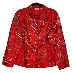 Chico’s Silk Art Applikation Button Down Größe 2/L - Bild 1 von 6
