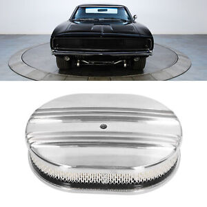 New 12in Air Cleaner Oval Half Finned Polished Aluminum Alloy Fits For 5 1/8in