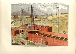1 Page/Gravure de 1887 :Les FONDATIONS D'un PILIER de la TOUR EIFFEL par GRASSET - Picture 1 of 1