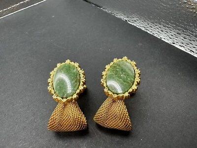Gemelos envolventes vintage de malla de jade tono dorado DANTE Foto 1 de 2