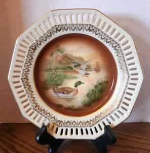 Duck MALLARD Scene by Schumann Reticulated Plate 6" Bavaria GERMANY 1950s - Picture 1 of 4