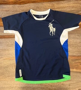 Polo Ralph Lauren Shirt Crew Neck Kids Size7 Polyester  Blue Performance - Picture 1 of 6