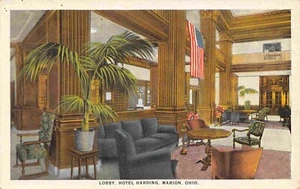 Postal interior del vestíbulo de Hotel Harding Marion Ohio años 20 - Imagen 1 de 2