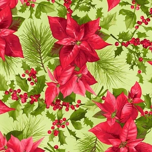 Tela Feline Drive POINSETTIA & PINE Navidad Green Fat Quarter (18""x22"") Primera calidad - Imagen 1 de 7