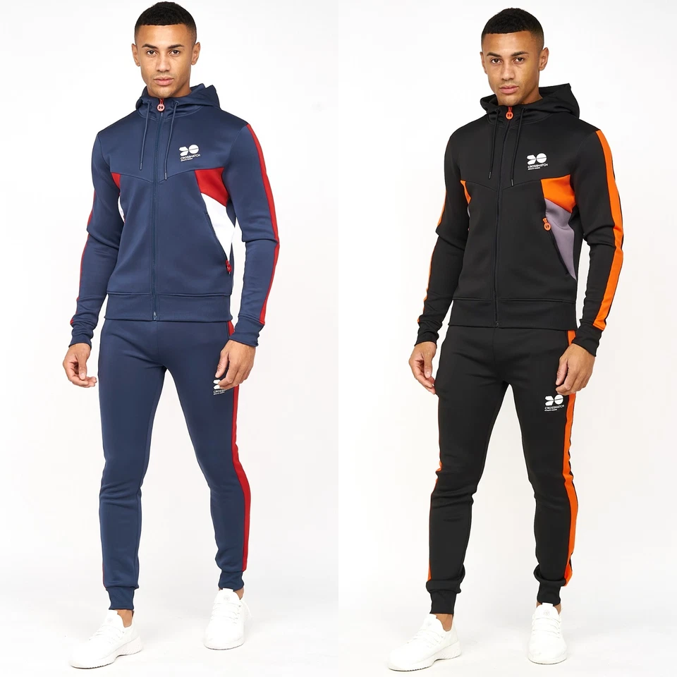 Mens Crosshatch 2 Piece Fashion Sports Fitted Tracksuit Jacket & Jogging Bottoms - Image 1 of 1