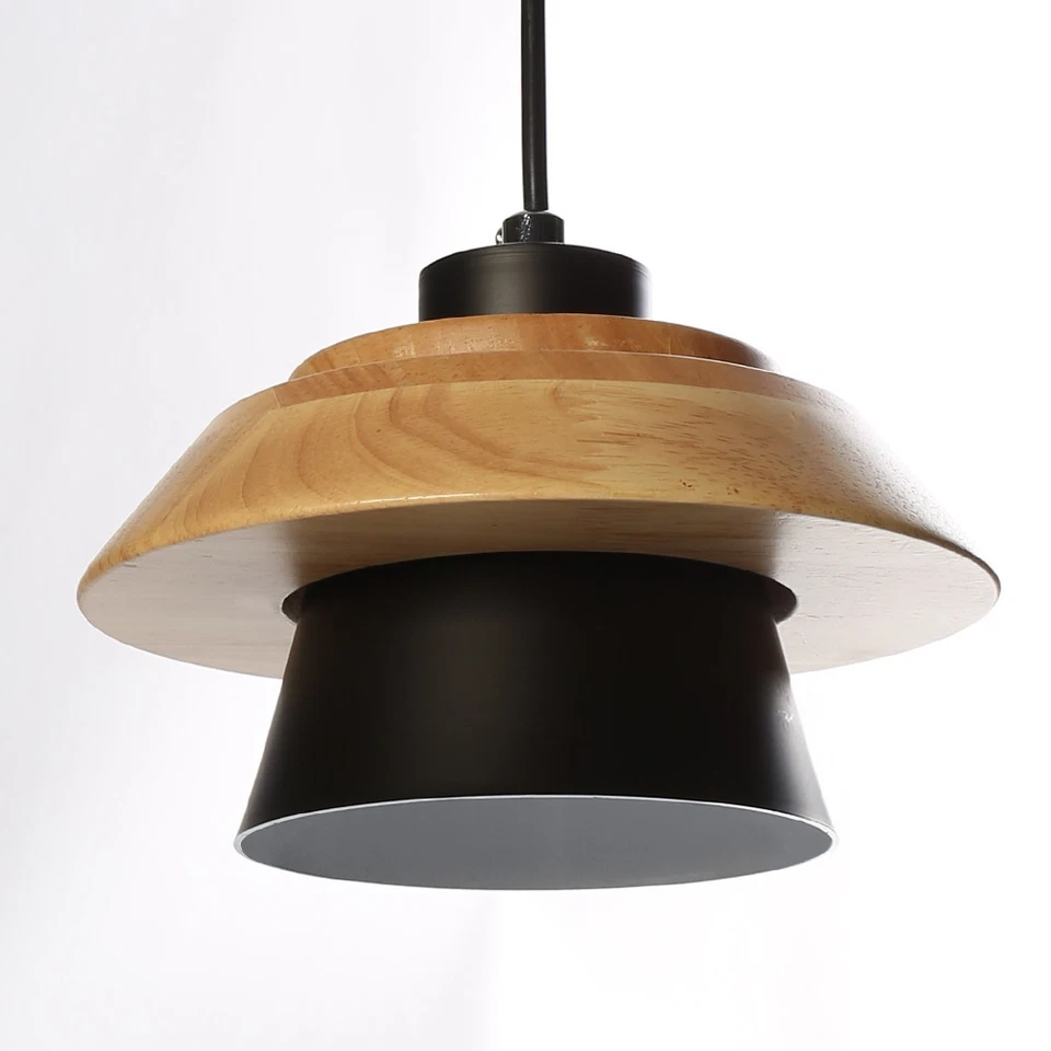 Lampshade Pendant Lamp Ceiling Chandelier Wooden Industrial Light Black  - Image 1 of 4