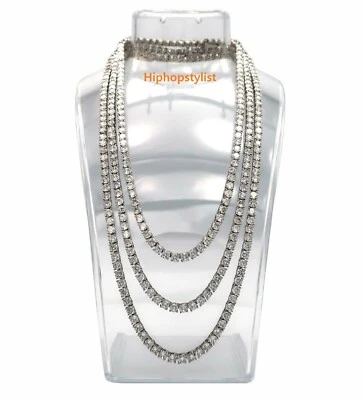 Collar de cadena gargantilla de tenis para hombre enchapado en oro blanco de 14K Foto 1 de 4