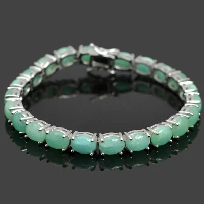 Pulseira de tênis de prata esterlina 925 com pedra preciosa corte oval amazonita natural peruana - Imagem 1 de 4