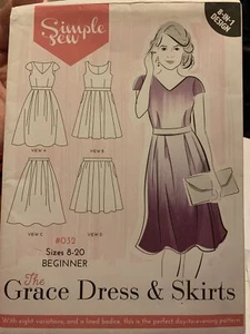 Simple Sew Sewing Pattern Dress Skirt Size 8 - 20 Uncut Beginner Round Or V Neck - Picture 1 of 10