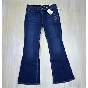 NWT Kancan Distressed Blue Dark Wash Mid Rise Flare Flap Pocket Denim Jeans 30 - Picture 1 of 16