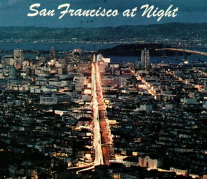 San Francisco bei Nacht Luftaufnahme Wolkenkratzer Stadtbild Himmel CA Vintage Postkarte - Bild 1 von 4