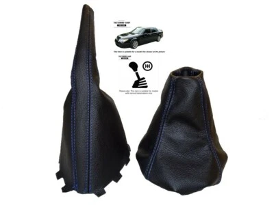 Ghetta Ingranaggio e Freno a Mano per Saab 9-5 1997-2010 Vera Pelle Cuciture Blu - Immagine 1 di 4