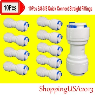 10 X 3/8-3/8 Quick Connect Straight Fitting Connector Push In RO Under-sink - Image 1 of 4