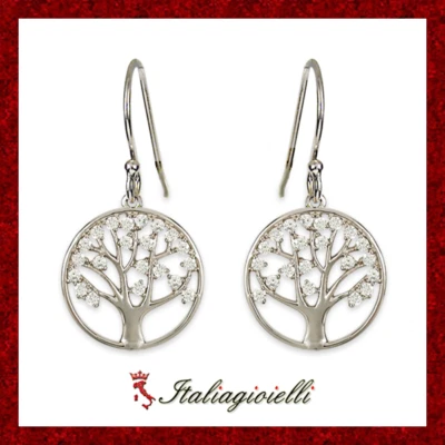 Splendenti Orecchini Albero della Vita in Argento 925 Rodiato Oro Bianco - Immagine 1 di 4
