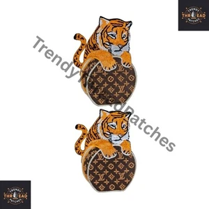 Luxury Style Tiger Embroidered Patch – Iron-On 3.5" Brown/Orange Fashion Badge - Picture 1 of 8