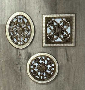 3 MCM Ornate Gold Gilt Filagree Wall Mirrors Round Oval Square Hollywood Regency - Picture 1 of 7