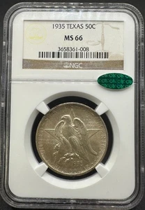 1935 TEXAS COMMEMORATIVE SILVER HALF DOLLAR NGC MS66 CAC 10XEC25 - Picture 1 of 4