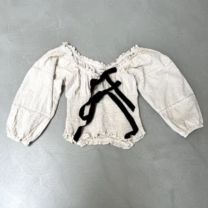 Urban Outfitters Kimchi Blue Shirred Velvet Ribbon Top. Cream/Black. Small. - Picture 1 of 5