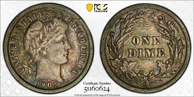1901-O PCGS VF35 O/Horiz O FS-501 Barber Dime - Image 1 of 4