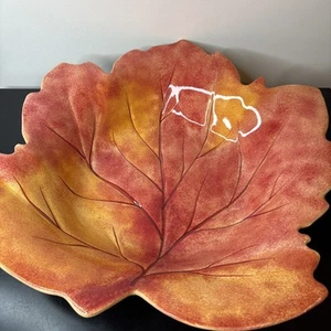 16.5" Length Serving Bowl Bright Ceramic Decorative Autumn Leaf Yellow Orange. - Picture 1 of 3
