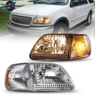 Par de faros cromados con esquina transparente para Ford F150/97-02 Expedition 1997-2003 Foto 1 de 4