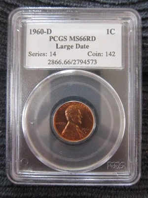 1960-D PCGS Lincoln Cent MS66RD Large Date 1c penny  Red! - Image 1 of 4