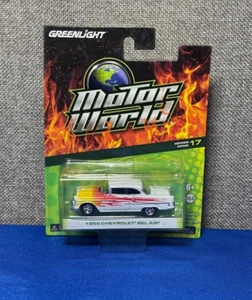 1955 Chevrolet Bel Air Silver w/ Flames - Diecast Model Greenlight Motor World - Picture 1 of 4