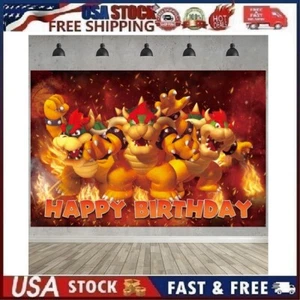 Cartoon Mario Bowser Birthday Backdrop Party Background Banner Decor - Picture 1 of 12