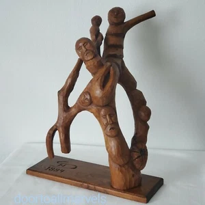 1994 Primitive Wood Sculpture "Family Tree" Signed Nicolae Serban Romania 20"H - Picture 1 of 10