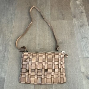 Bolso Bandolera Costanza Rota Cuero Tejido Marrón - Hecho en Italia 12x8x3 - Imagen 1 de 4