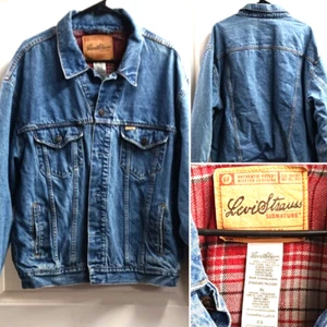 CHAQUETA BOMBER CAMIONERO ESTÁNDAR LEVI'S DENIM PARA HOMBRE TALLA XL FORRADA A CUADROS VINTAGE - Imagen 1 de 15