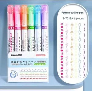 6X Stamp Roller Pen Curve Highlighter Pen Set Flare Pens Stocking Filler Xmas - Picture 1 of 1