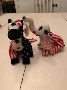 Brand new with Original Tags Vintage 2000 Lefty and Righty Ty Beanie Babies-NWT! - Picture 1 of 5