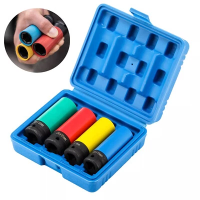 Alloy Wheel Nut Socket Thin Wall Deep Impact Socket Set 1/2" drive 17/19/21/22MM - Image 1 of 4