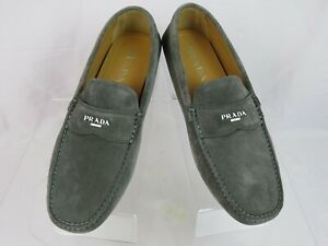 PRADA 2DD165 GRAY SUEDE LOGO DRIVING MOCCASINS PENNY LOAFERS 7 / US 8 ITALY