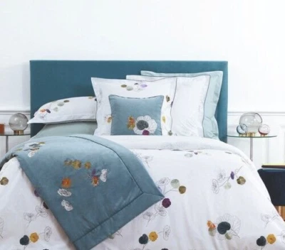 New Yves Delorme Counterpane Pavot Poppy Cotton Velour Velvet Floral Embroidery - Image 1 of 4