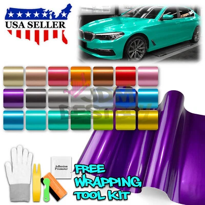 Brillante Metálico Brillante Caramelo Calcomanía Coche Vinilo Envoltura Película Adhesiva Hoja Brillo Hágalo Usted Mismo Foto 1 de 4