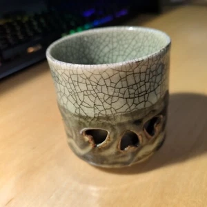 Vintage Somayaki Tea Cup Double-Wall Crackle Glaze Soma Ware Japan 3/4 Cup - Picture 1 of 9