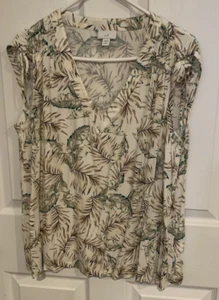 J.Jill Positano Shoulder-Tie V-Neck Tropical Palms Top - 1X - NEW - Picture 1 of 4