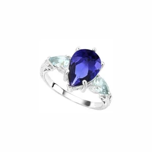 3 kt Lab Tansanit & Himmelblautopas Sterlingsilber Ring 925 Größe 6 3/4 USA - Bild 1 von 4