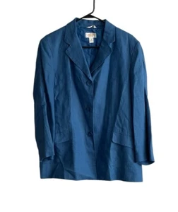 Talbots Irish Linen Blazer Jacket Sz 16 Blue Long Sleeve Classic Career Lined - Picture 1 of 7