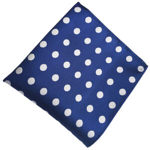(FY05) Silk Blue with White Polka Dot Men Pocket Square Hanky Party Handkerchief