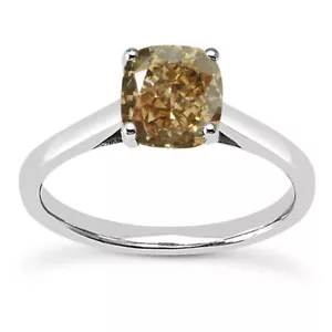Engagement Ring Cushion Shape Diamond Champagne Treated 14K White Gold VS1 1ct - Picture 1 of 5