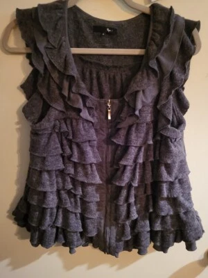 Chaleco Ryu Gris Acrílico Volantes Cremallera Lg Foto 1 de 4