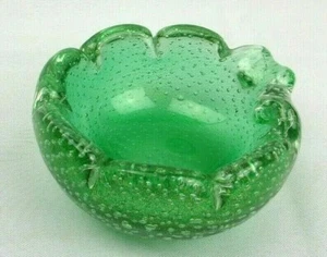 Murano Style Vintage Green Art Glass Bowl Copper Aventurine and Bullicante - Picture 1 of 7