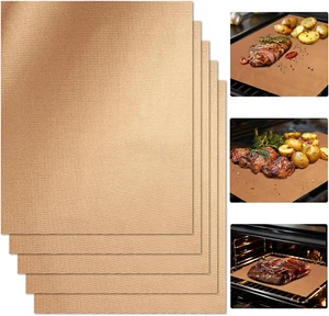 Copper Grill Mats for Outdoor Grill - Set of 5 Teflon Non-Stick BBQ Accessories - Picture 1 of 12