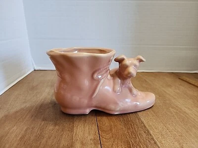 Vintage Shawnee Shoe and Dog Planter Pink USA 8" Long x 4-1/2" High x 3-1/4" - Image 1 of 4
