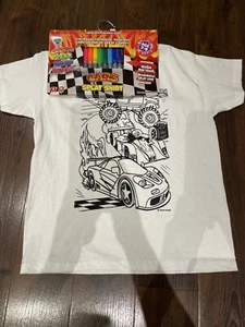 Boys Birthday Drawing Splat Cars T-shirt & Pens Gift activity Age 7-8 - Picture 1 of 3