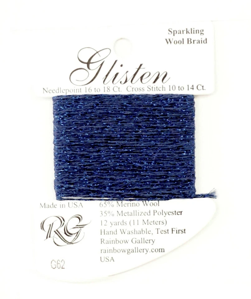 GLISTEN Sparkling Braid #62 Classic Blue Needlepoint Thread by Rainbow Gallery - Image 1 of 1