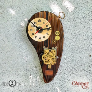 Designer Wooden Wall Clock Grunge Recycle Eco Old Natural wood Unique item - Picture 1 of 11